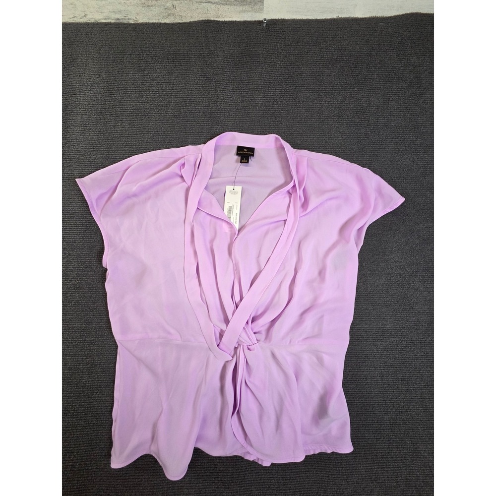 $37 Worthington Blouse Womens Large Artic Purple Twist Front Short Sleeve NWT